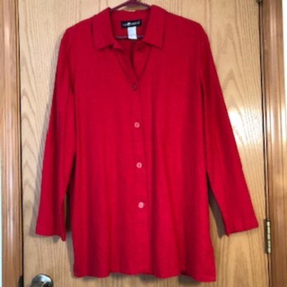 Sag Harbor Cherry Red Linen Rayon Jacket Top Tunic Blazer Shacket Size 16